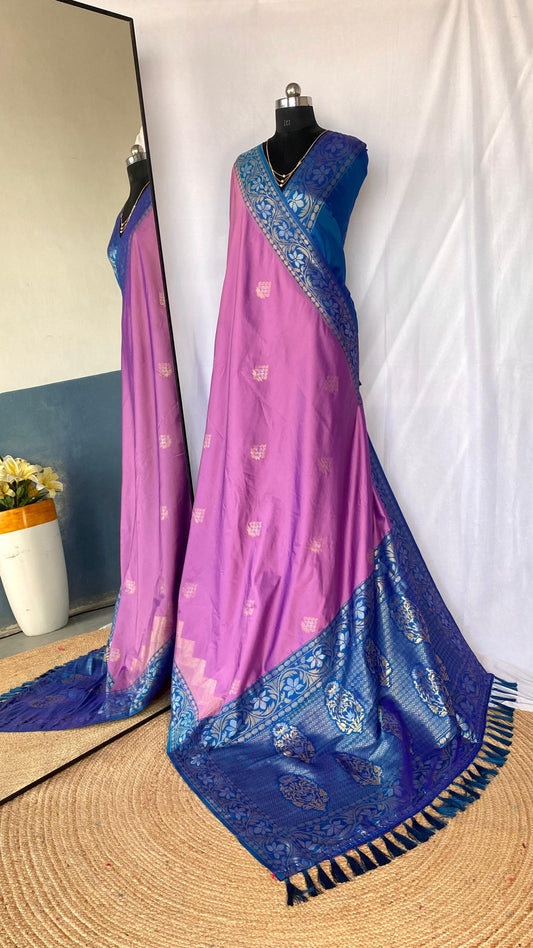 Flattering Tone Silk Zari Weaves Lavender Color Saree