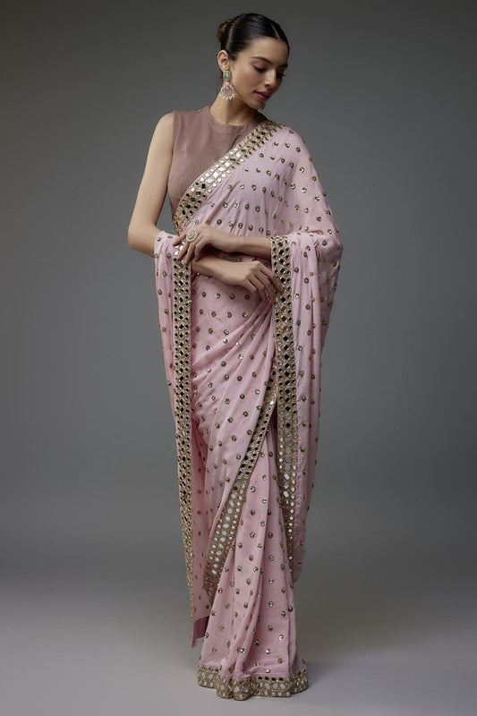 Mesmerizing Pink Faux Georgette Sequin Work Saree