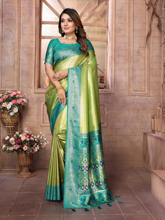 Wedding Wear Green And Sky Colour Paithani Banarasi Tissue Silk Sarees