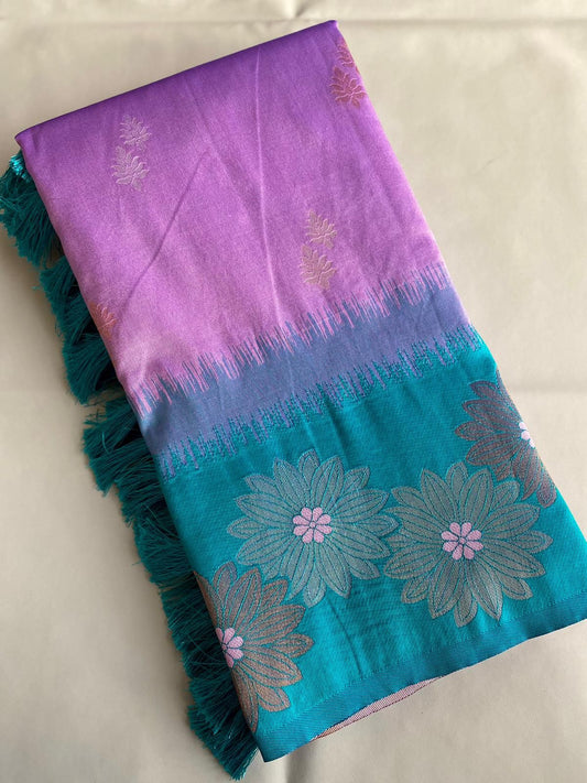 Beautiful Floral Zari Weaving Border Lavender Color Silk Saree