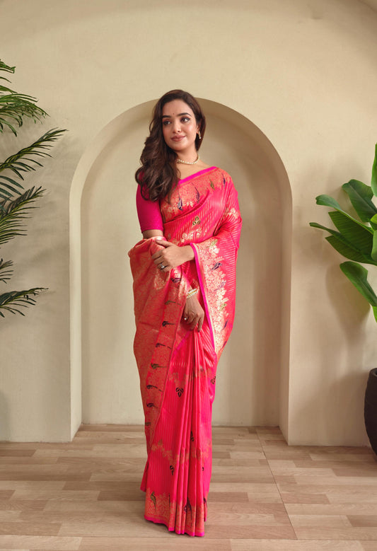 Festive Special Peach Color Silk Saree