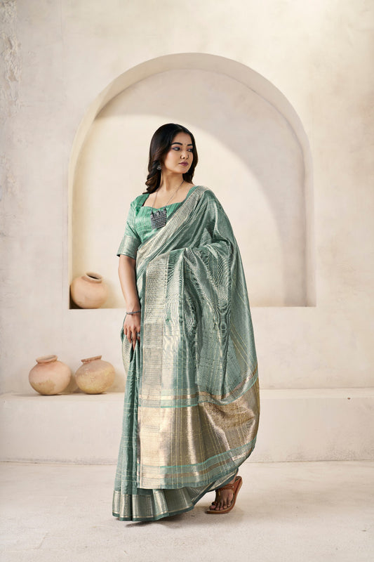 Exclusive Pista Silk With Zari Work Saree