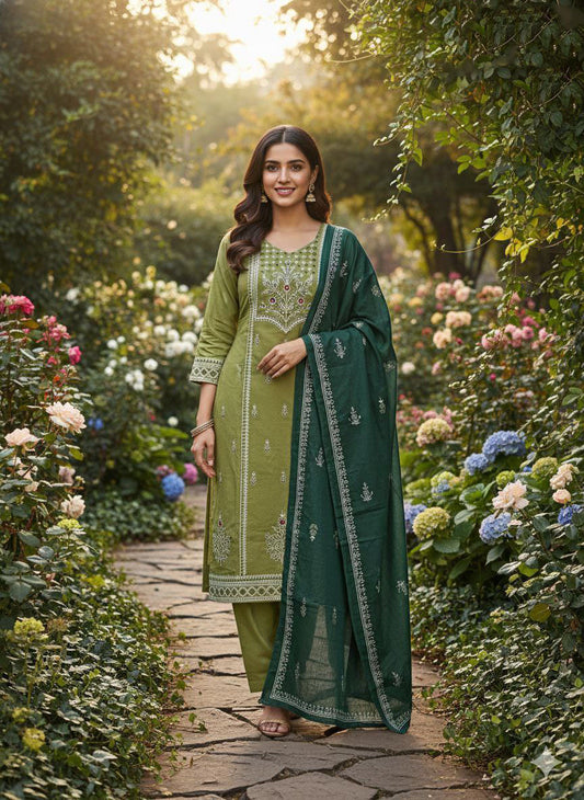 Pista Green Cotton Hand Block Print Suit