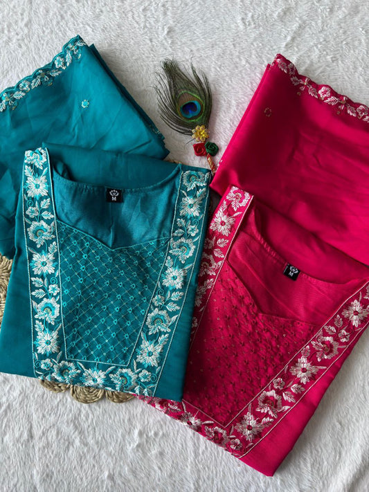 Awesome Pink Color Embroidery Work Kurti Suit