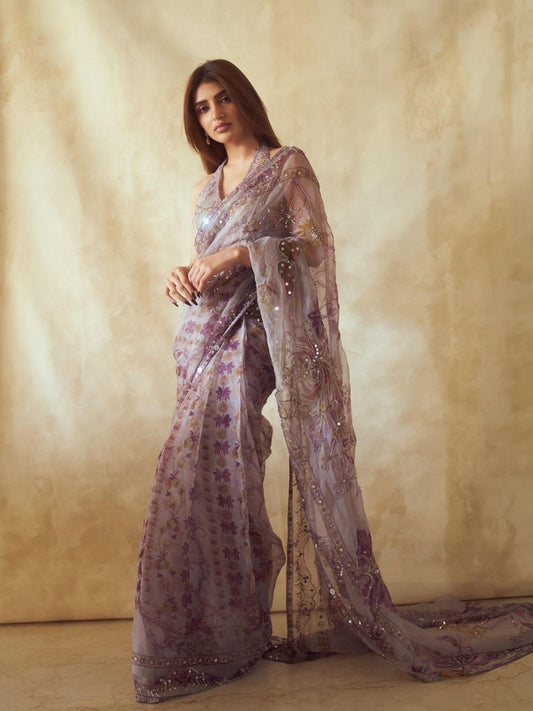 Gorgeous Purple Silk with Mirror Work Saree