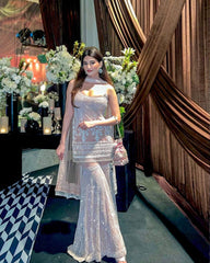 Bollywood Style Beige Color Bollywood Plazzo Suit Bollywood Style Beige Color Bollywood Plazzo Suit