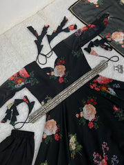Flattering Black Color Digital Printed Anarkali Suit Flattering Black Color Digital Printed Anarkali Suit