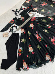 Flattering Black Color Digital Printed Anarkali Suit Flattering Black Color Digital Printed Anarkali Suit