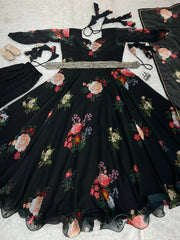Flattering Black Color Digital Printed Anarkali Suit Flattering Black Color Digital Printed Anarkali Suit