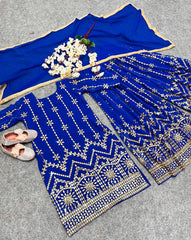Girls Blue Color Embroidered Sharara Suit Set Girls Blue Color Embroidered Sharara Suit Set