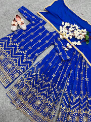 Girls Blue Color Embroidered Sharara Suit Set Girls Blue Color Embroidered Sharara Suit Set