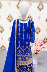 Girls Blue Color Embroidered Sharara Suit Set Girls Blue Color Embroidered Sharara Suit Set