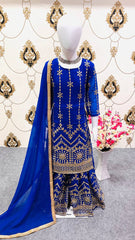 Girls Blue Color Embroidered Sharara Suit Set Girls Blue Color Embroidered Sharara Suit Set