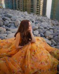 Organza Digital Printed Flower Print Yellow Lehenga Choli Organza Digital Printed Flower Print Yellow Lehenga Choli
