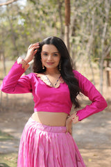 Graceful Pink Color Kalamkari Zari Border Lehenga Choli Graceful Pink Color Kalamkari Zari Border Lehenga Choli