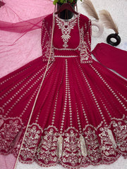 Fashionable Georgette Dark Pink Color Embroidery Work Anarkali Gown Fashionable Georgette Dark Pink Color Embroidery Work Anarkali Gown