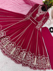 Fashionable Georgette Dark Pink Color Embroidery Work Anarkali Gown Fashionable Georgette Dark Pink Color Embroidery Work Anarkali Gown