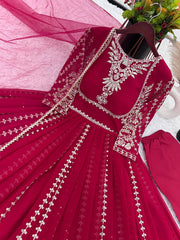 Fashionable Georgette Dark Pink Color Embroidery Work Anarkali Gown Fashionable Georgette Dark Pink Color Embroidery Work Anarkali Gown