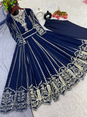 Fashionable Georgette Blue Color Embroidery Work Anarkali Gown Fashionable Georgette Blue Color Embroidery Work Anarkali Gown