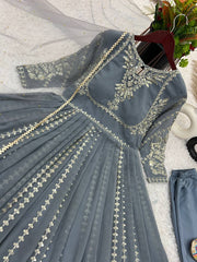 Fashionable Georgette Grey Color Embroidery Work Anarkali Gown Fashionable Georgette Grey Color Embroidery Work Anarkali Gown