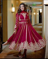 Fashionable Georgette Dark Pink Color Embroidery Work Anarkali Gown Fashionable Georgette Dark Pink Color Embroidery Work Anarkali Gown