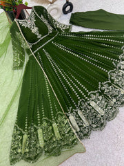 Fashionable Georgette Green Color Embroidery Work Anarkali Gown Fashionable Georgette Green Color Embroidery Work Anarkali Gown