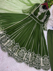 Fashionable Georgette Dark Green Color Embroidery Work Anarkali Gown Fashionable Georgette Dark Green Color Embroidery Work Anarkali Gown
