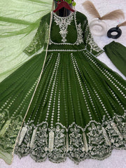 Fashionable Georgette Dark Green Color Embroidery Work Anarkali Gown Fashionable Georgette Dark Green Color Embroidery Work Anarkali Gown