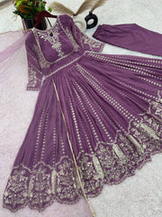 Fashionable Georgette Dusty Pink Color Embroidery Work Anarkali Gown Fashionable Georgette Dusty Pink Color Embroidery Work Anarkali Gown