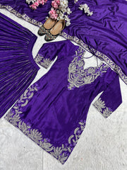 Demanding Chinnon Silk Sequence Work Purple Color Sharara Suit Demanding Chinnon Silk Sequence Work Purple Color Sharara Suit