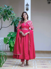 Designer Vichitra Silk Red Color Anarkali Gown Designer Vichitra Silk Red Color Anarkali Gown