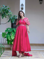 Designer Vichitra Silk Red Color Anarkali Gown Designer Vichitra Silk Red Color Anarkali Gown