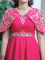 Designer Vichitra Silk Red Color Anarkali Gown Designer Vichitra Silk Red Color Anarkali Gown