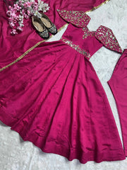 Designer Vichitra Silk Red Color Anarkali Gown Designer Vichitra Silk Red Color Anarkali Gown