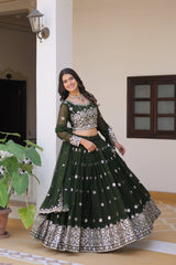 Amazing 7mm Sequence Work Dark Green Color Lehenga Choli Amazing 7mm Sequence Work Dark Green Color Lehenga Choli