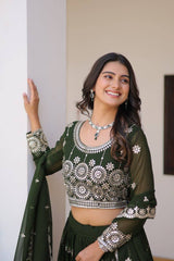 Amazing 7mm Sequence Work Dark Green Color Lehenga Choli Amazing 7mm Sequence Work Dark Green Color Lehenga Choli