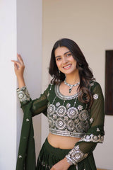 Amazing 7mm Sequence Work Dark Green Color Lehenga Choli Amazing 7mm Sequence Work Dark Green Color Lehenga Choli