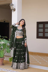 Amazing 7mm Sequence Work Dark Green Color Lehenga Choli Amazing 7mm Sequence Work Dark Green Color Lehenga Choli