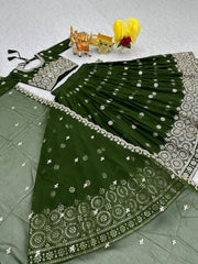 Amazing 7mm Sequence Work Dark Green Color Lehenga Choli Amazing 7mm Sequence Work Dark Green Color Lehenga Choli