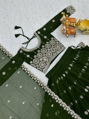 Amazing 7mm Sequence Work Dark Green Color Lehenga Choli Amazing 7mm Sequence Work Dark Green Color Lehenga Choli