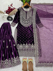 Fantastic Velvet Sequence Work Purple Color Top With Plazzo Suit Fantastic Velvet Sequence Work Purple Color Top With Plazzo Suit