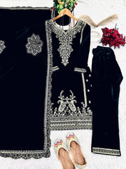 Ceremony Wear Black Color Velvet Embroidery Work Suit Ceremony Wear Black Color Velvet Embroidery Work Suit