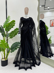 Party Wear Black Color Net Sequence Work Saree Party Wear Black Color Net Sequence Work Saree