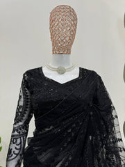 Party Wear Black Color Net Sequence Work Saree Party Wear Black Color Net Sequence Work Saree