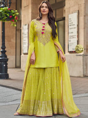 Presenting Georgette Sequence Work Yellow Color Sharara Suit Presenting Georgette Sequence Work Yellow Color Sharara Suit