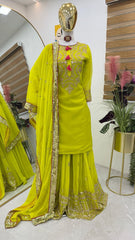 Presenting Georgette Sequence Work Yellow Color Sharara Suit Presenting Georgette Sequence Work Yellow Color Sharara Suit