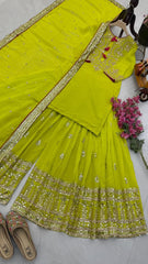 Presenting Georgette Sequence Work Yellow Color Sharara Suit Presenting Georgette Sequence Work Yellow Color Sharara Suit