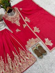 Weeding Wear Embroidered Work Pink Color Sharara Suit Weeding Wear Embroidered Work Pink Color Sharara Suit
