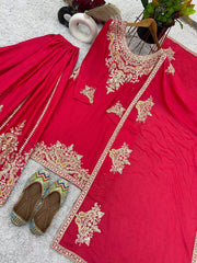 Weeding Wear Embroidered Work Pink Color Sharara Suit Weeding Wear Embroidered Work Pink Color Sharara Suit