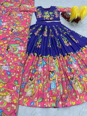 Festive Wear Blue & Pink Color Kalamkari print Lehenga Choli Festive Wear Blue & Pink Color Kalamkari print Lehenga Choli
